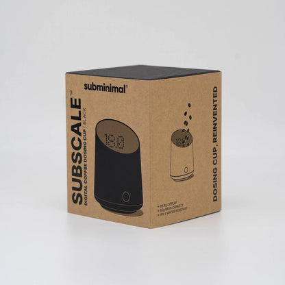 Subminimal Subscale digital coffee dose cup in packaging on a plain white background - Basic Barista stocking Subminimal coffee gear products Brew gear