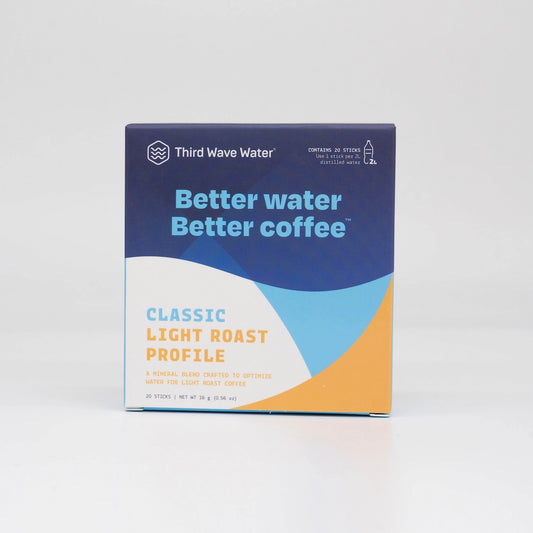 Third Wave Water Classic Light Roast Profile Water Brewing Minerals Box on White Background Basic Barista Water Brewing Minerals for pour over filter coffee Beans