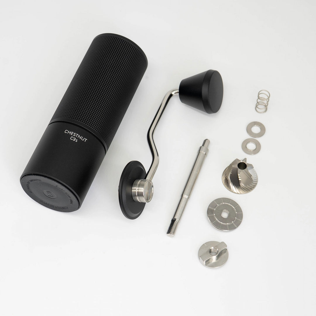 Timemore Chestnut C3S Coffee Hand Grinder parts - Black Coffee Grinder on White Background Basic Barista Coffee Grinders