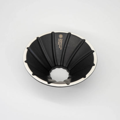 Black and white UFO Dripper Ceramic Matte Black on a White background