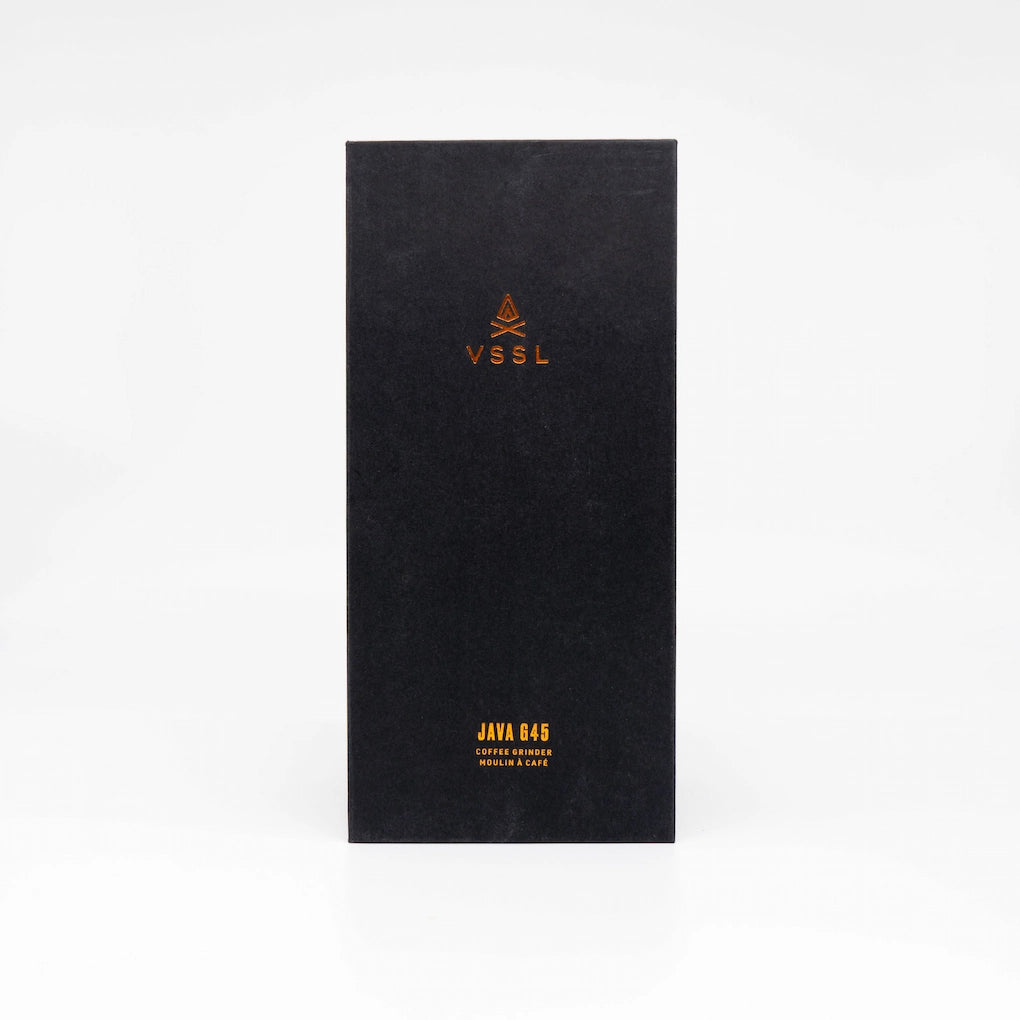 VSSL Java G45 Coffee Hand Grinder Black packaging on White Background 